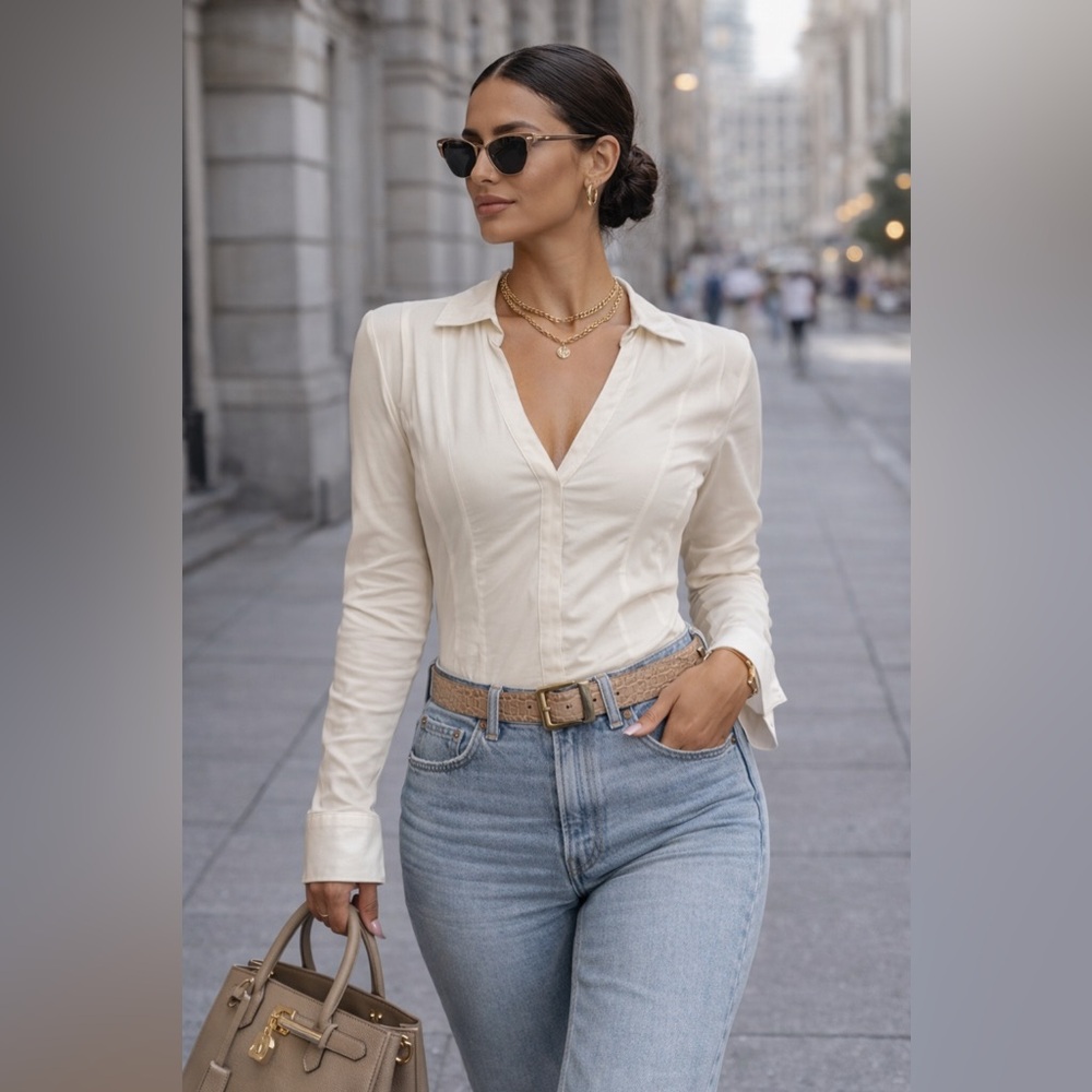 Bebe Ivory / Off-White Long Sleeve Bodysuit